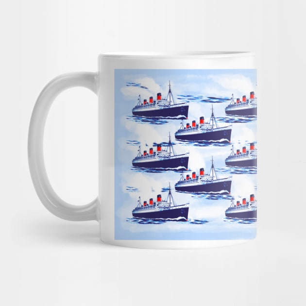 Ship Watercolor Blue Pattern by PnJ